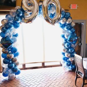 Birthday balloon blue silver  confetti arch (choose numbers in “notes”at checkout