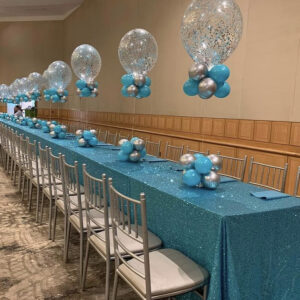 Silver/Teal Confetti Balloon Centerpiece w/Base