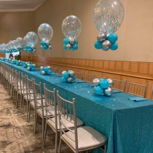 Silver teal confetti centerpiece special