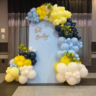 Lemon theme Baby shower backdrop with blue wall