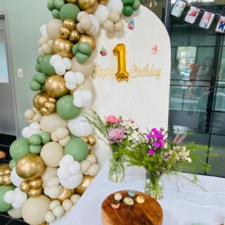 1st Bday willow green gold garland w wall