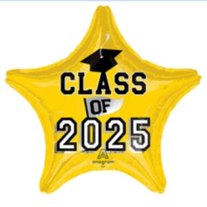 Class of 25 yellow star balloon helium filled