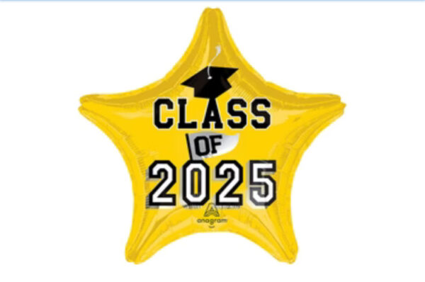 Class of 25 yellow star balloon helium filled