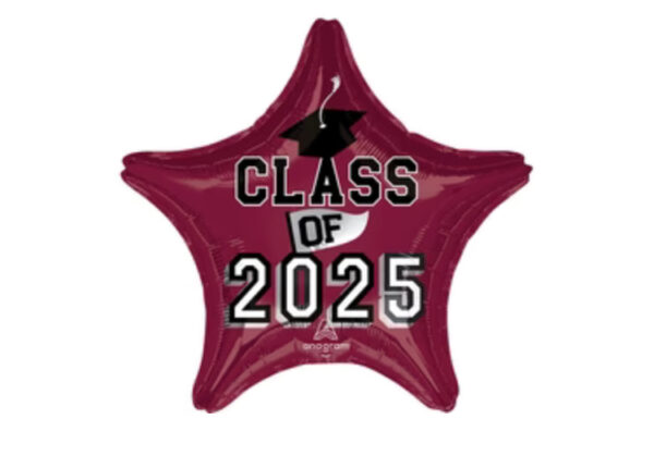 Class of 25 burgundy star helium filled
