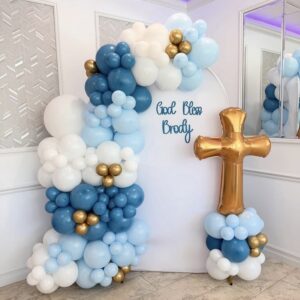 Baptism/Communion balloon garland on backdrop wall