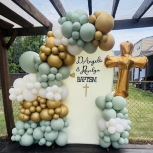 Baptism/Christening Balloon Garland with backdrop wall
