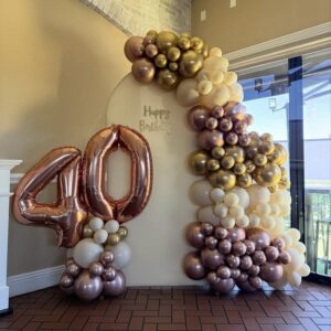40th Birthday balloon garland with backdrop wall